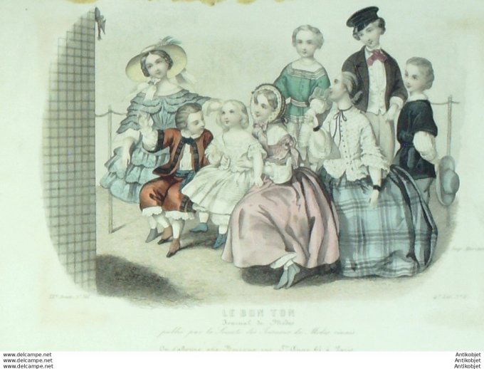 Gravure de mode Le Bon Ton 1853 20 n° 6 vol 2 Costumes enfants