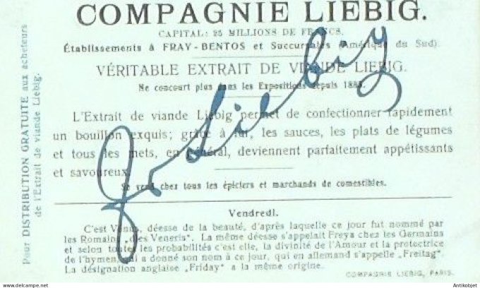 Chromo Liebig Sang  839 Jours de la semaine II (1905)