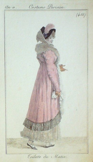 Gravure Mode Costume Parisien 1803 an 11 # 455 (eau forte old Fashion plate