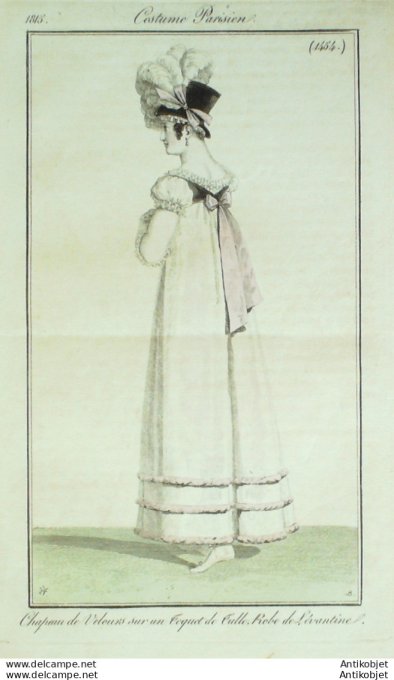 Gravure de mode Costume Parisien 1815 n°1454 Robe en Lévantine