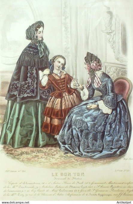 Gravure Mode Le Bon Ton 1852 19 # 25 (aquarelle old fashion plate)