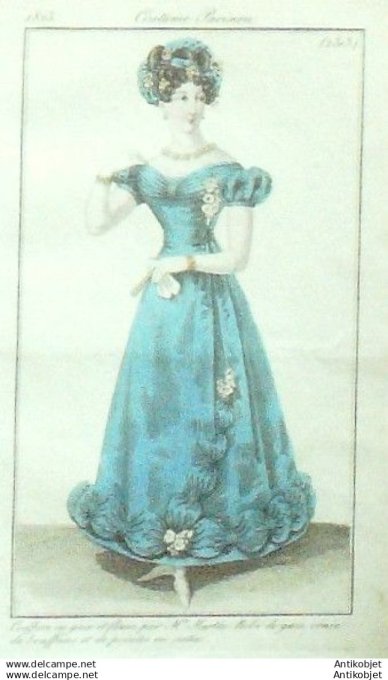 Gravure Mode Costume Parisien 1825 # 2313 (eau forte old Fashion plate