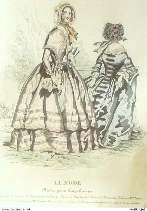 Gravure La mode 1843 #  6 (aquarelle old Fashion plate)