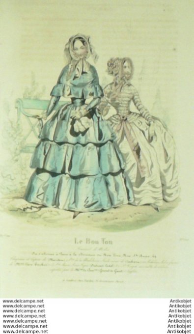 Gravure Mode Le Bon Ton 1841 # 616 (aquarelle old fashion plate)