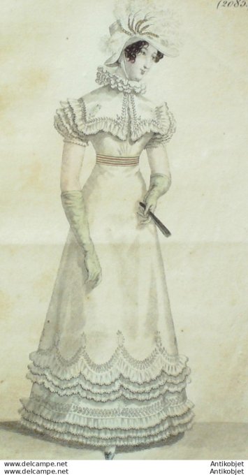 Costume Parisien 1822 # 2085 Robe perkale à pelerine ornée