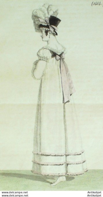 Gravure de mode Costume Parisien 1815 n°1454 Robe en Lévantine