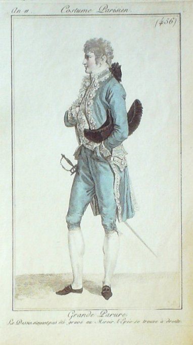 Gravure Mode Costume Parisien 1803 an 11 # 456 (eau forte old Fashion plate