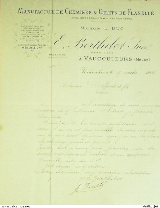 Lettre Ciale E.Berthelot (Chemises Gilets de flanelle) 1905 Vaucouleurs (55)