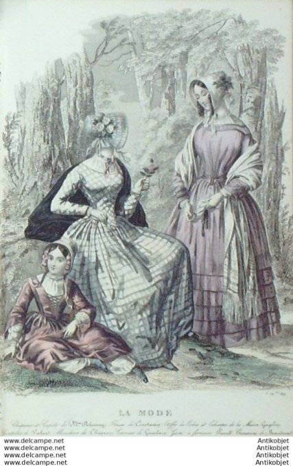 Gravure La mode 1844 # 23 (aquarelle old Fashion plate)
