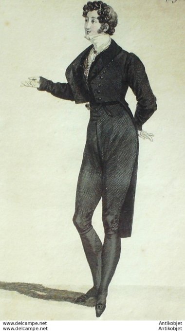 Gravure de mode Costume Parisien 1821 n°1953 Habit de drap homme