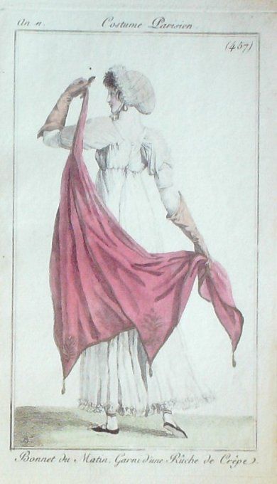 Gravure Mode Costume Parisien 1803 an 11 # 457 (eau forte old Fashion plate