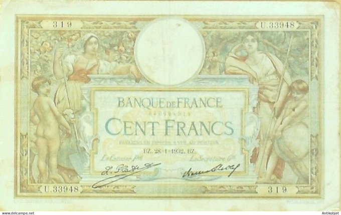 Billet Banque de France 100 francs Luc Olivier Merson Grands Cartouches BZ.28=1=1932 TTB+