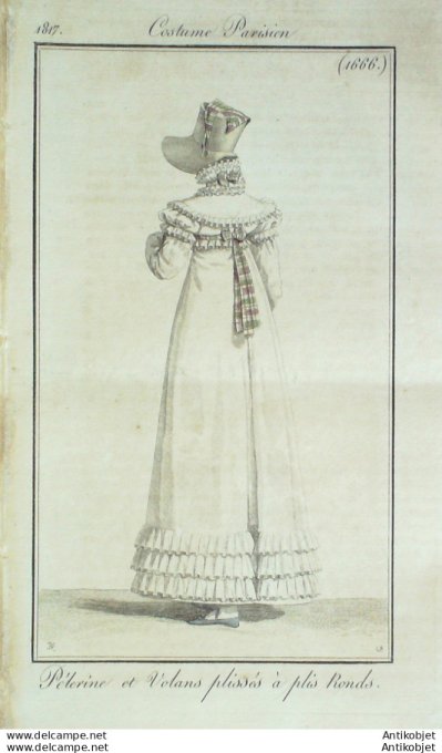 Costume Parisien 1817 # 1666 Pélerine et volants plissés à plis