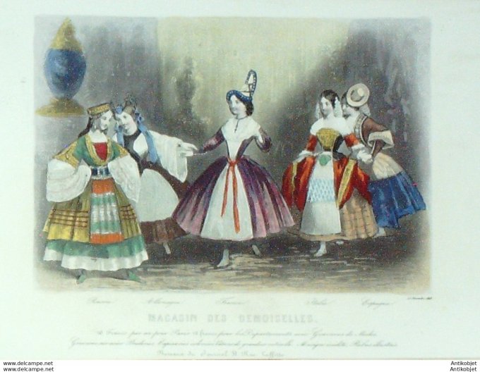 Gravure de mode Magasin des demoiselles 1848 n°12 Travestissements