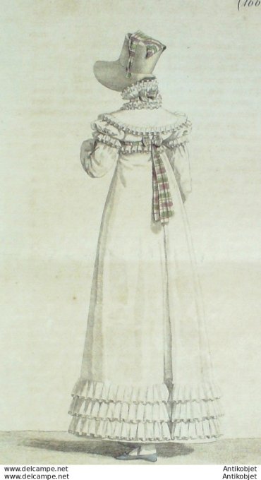 Gravure de mode Costume Parisien 1817 n°1666 Pélerine et volants plissés à plis
