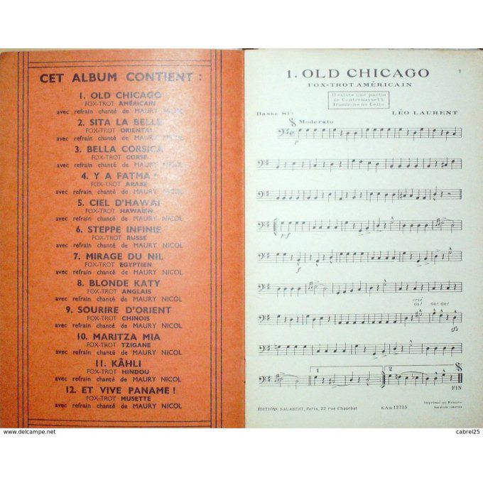 Jazz Orchestre 12 Succès Fox Trot Basse Sib 1940