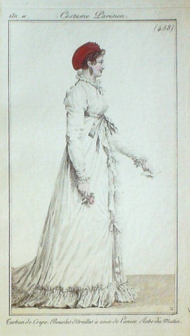 Gravure Mode Costume Parisien 1803 an 11 # 458 (eau forte old Fashion plate