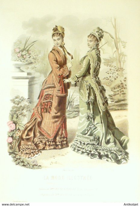 Gravure de mode La Mode illustrée 1878 n°13 (Maison Maury Leriche)