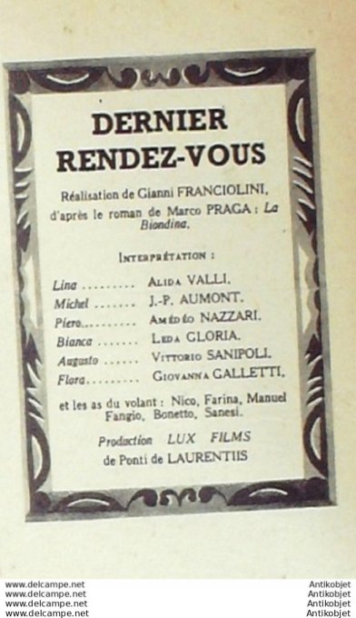 Mon Film 420 54-09- 8 Dernier rendez-vous Alida Valli Jean Pierre Aumont