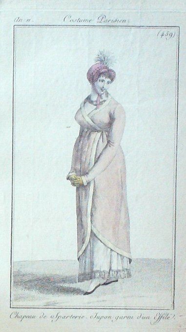 Gravure Mode Costume Parisien 1803 an 11 # 459 (eau forte old Fashion plate