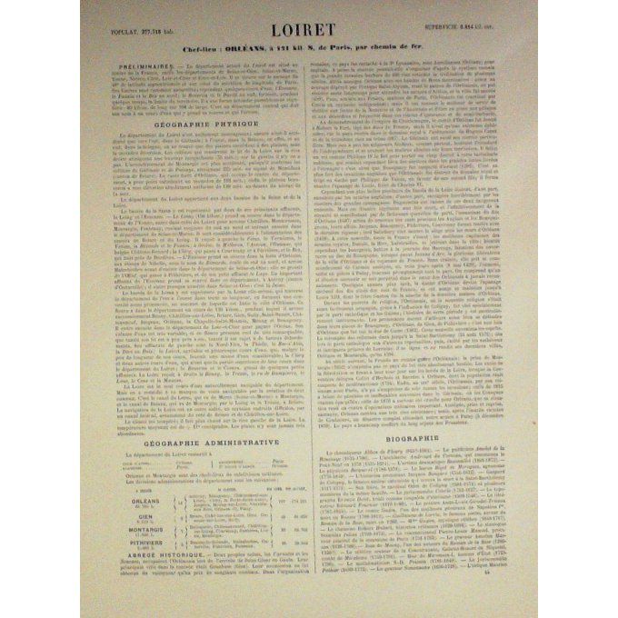 Carte Loiret (45) Orleans Graveur Lecoq Waltner Barbier 1868