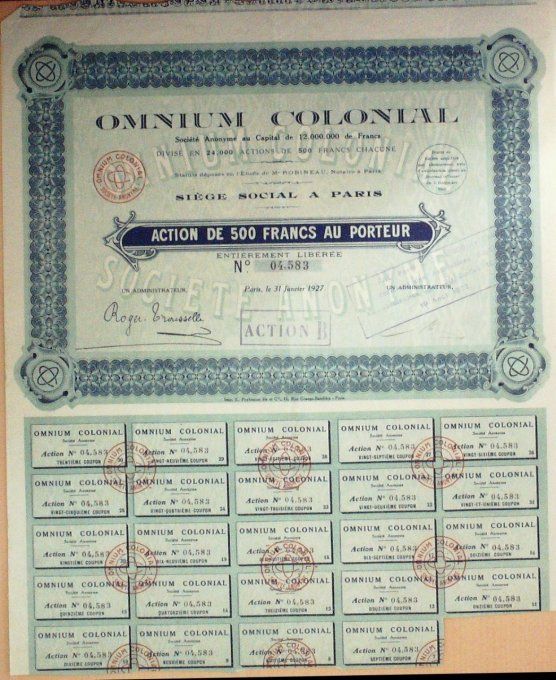 Omnium Colonial Paris action 125 Fr 1925