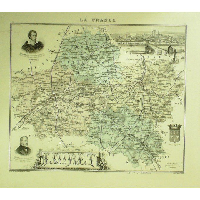 Carte Loiret (45) Orleans Graveur Lecoq Waltner Barbier 1868
