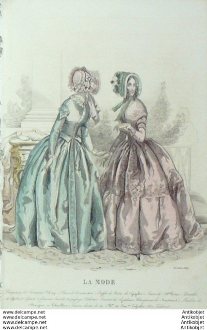 Gravure La mode 1844 # 21 (aquarelle old Fashion plate)