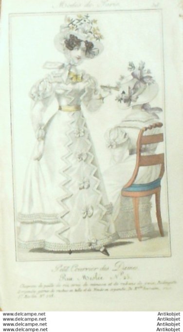 Gravure Mode Courrier des Dames 1825 #  318 (eau forte old Fashion plate)