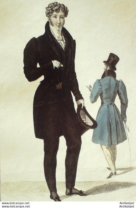 Gravure de mode Costume Parisien 1826 n°2454 Costume gilet homme en pique négligé
