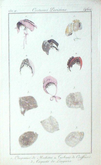 Gravure Mode Costume Parisien 1803 an 11 # 460 (eau forte old Fashion plate