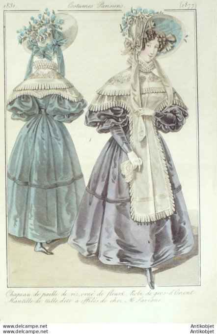 Costume Parisien 1831 # 2877 Robe de gros dOrient mantille