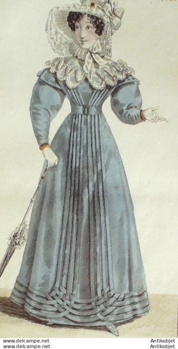 Gravure de mode Costume Parisien 1824 n°2256 Robe mousseline Pélerine d'Organdy