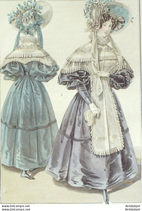 Gravure de mode Costume Parisien 1831 n°2877 Robe de gros d'Orient mantille