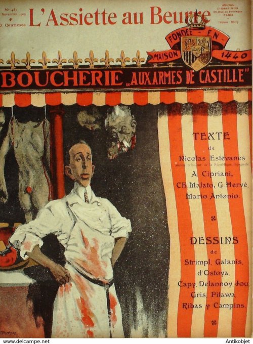 L'Assiette au beurre 1909 n°451 Boucherie aux armes de Castille Pilawa Strimpl