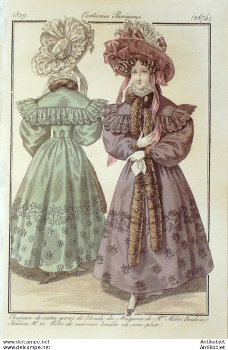 Costume Parisien 1829 # 2674 Robe Mérinos brodée