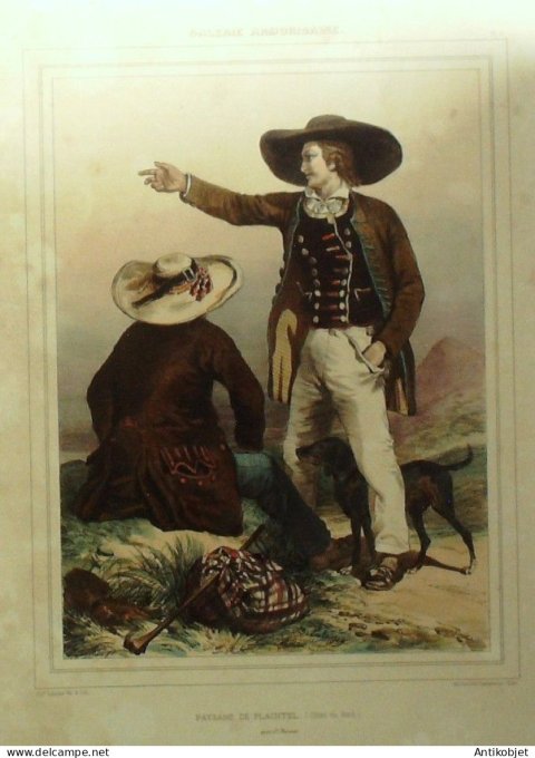 Bretagne Plaintel (22) Paysanns près de St-Brieuc signé F.H.Lalaisse XIXème