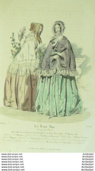 Gravure Mode Le Bon Ton 1841 # 618 (aquarelle old fashion plate)