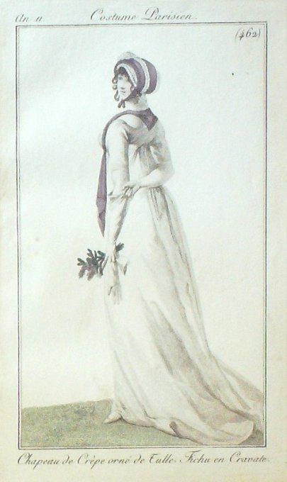 Gravure Mode Costume Parisien 1803 an 11 # 462 (eau forte old Fashion plate