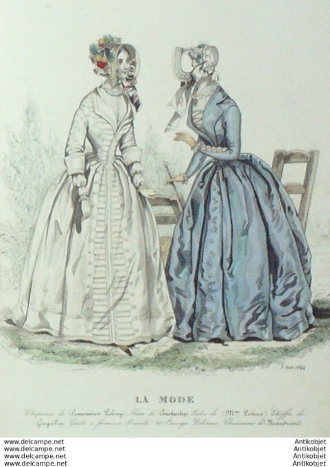 Gravure La mode 1844 # 15 (aquarelle old Fashion plate)