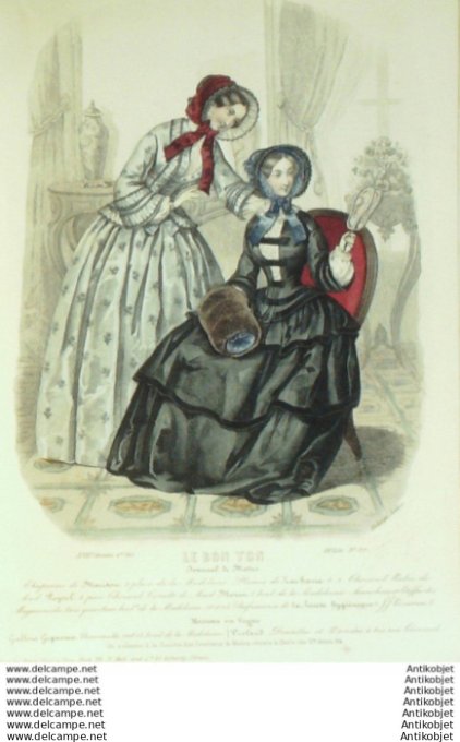 Gravure Mode Le Bon Ton 1850 17 # 37 (aquarelle old fashion plate)