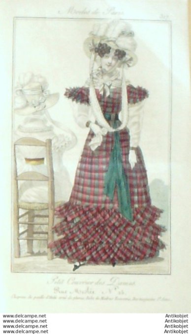 Gravure Mode Courrier des Dames 1825 #  317 (eau forte old Fashion plate)