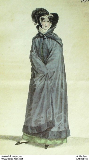 Gravure de mode Costume Parisien 1821 n°1955 Pelisse de Lévantine garnie
