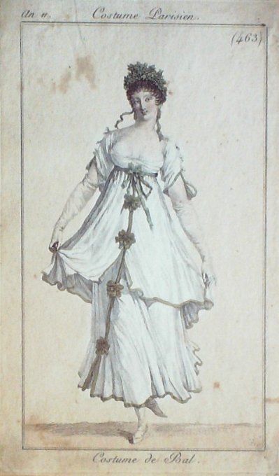 Gravure Mode Costume Parisien 1803 an 11 # 463 (eau forte old Fashion plate