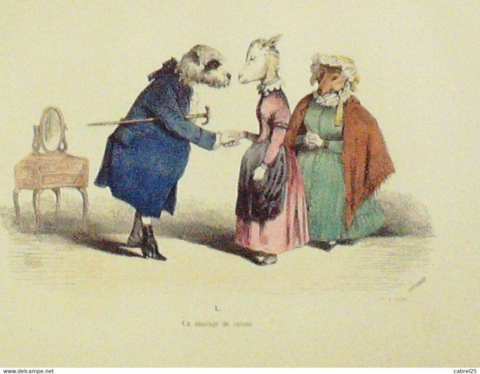 Grandville "Les Métamorphoses du jour" L Agneau Chien Loup 1847