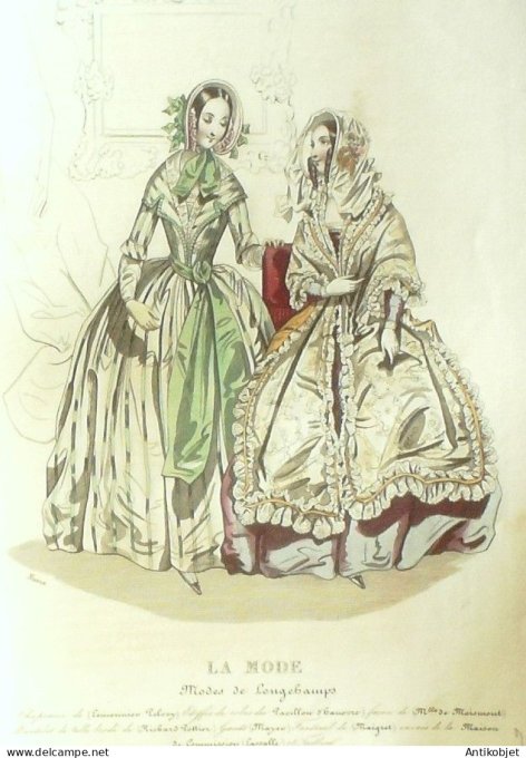 Gravure La mode 1842 #  9 (aquarelle old Fashion plate)