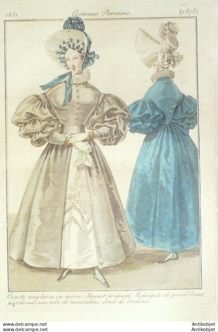 Gravure de mode Costume Parisien 1831 n°2878 Redingote de gros d'Orient