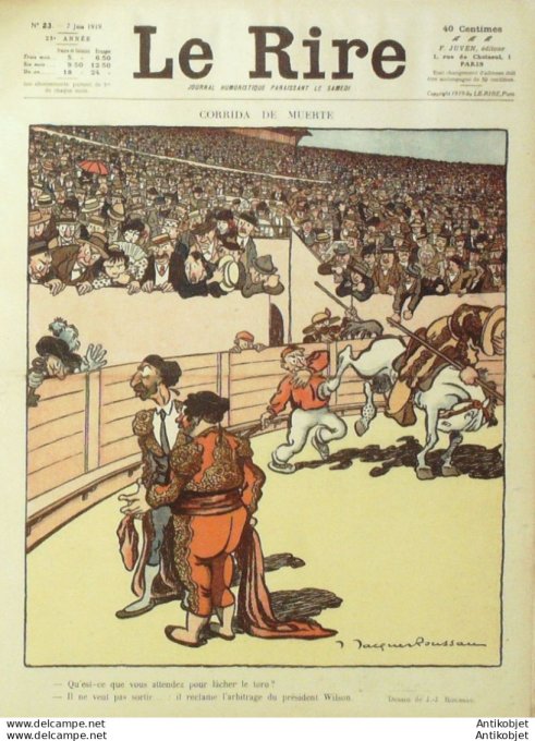 Le Rire 1919-06- 7 #  23 Journal humoristique Ed.Originale Corrida Muerte