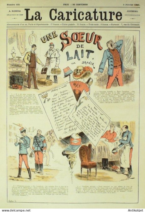 La Caricature 1883 #162 Une soeur de lait essai malheureux Draner Caran d'Ache Trock