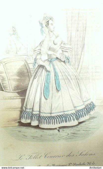 Gravure Mode Le Follet 1830 # 202 (aquarelle Old Fashion plate)